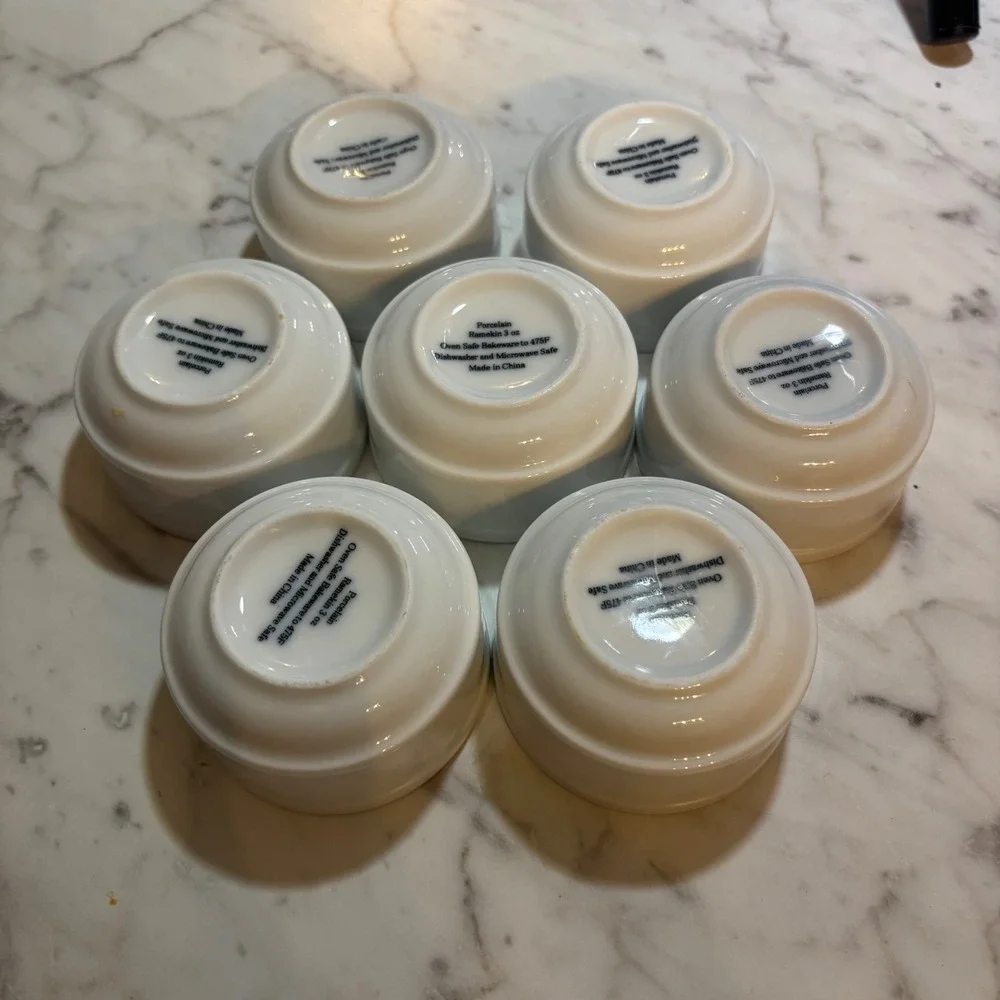 White Porcelain Ramekins 3oz Set of 7 Oven Safe Bakeware Souffle Dishes